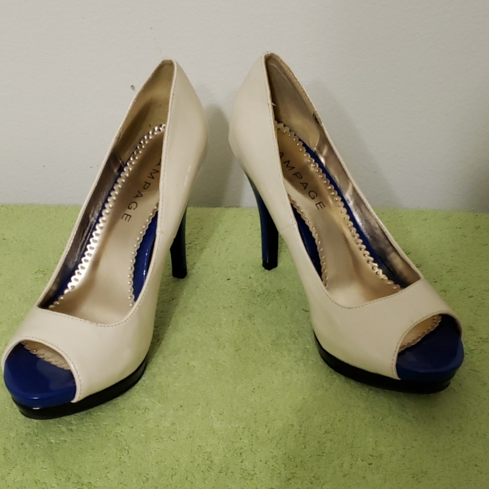 Cream and Royal Blue Heels